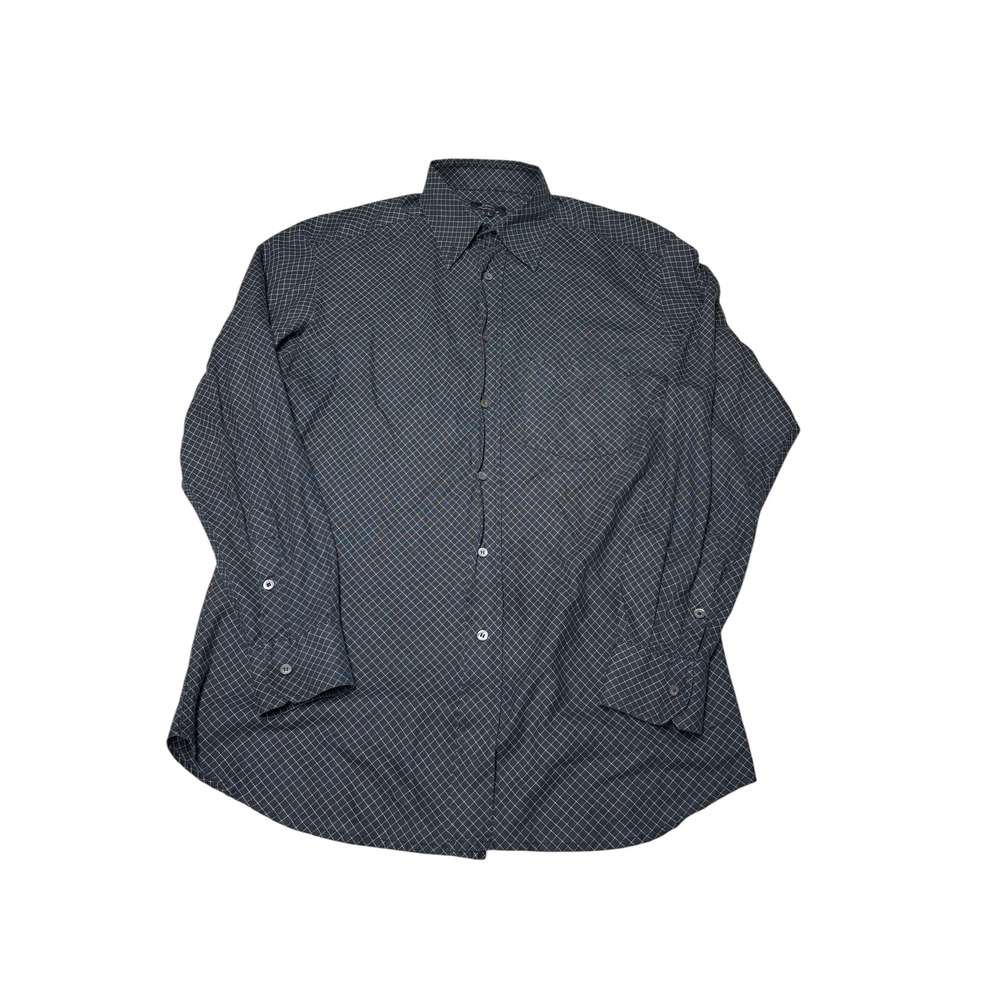 Zanella Mens Navy Blue Diamond Grid Long Sleeve Button Down Shirt Size L Italy